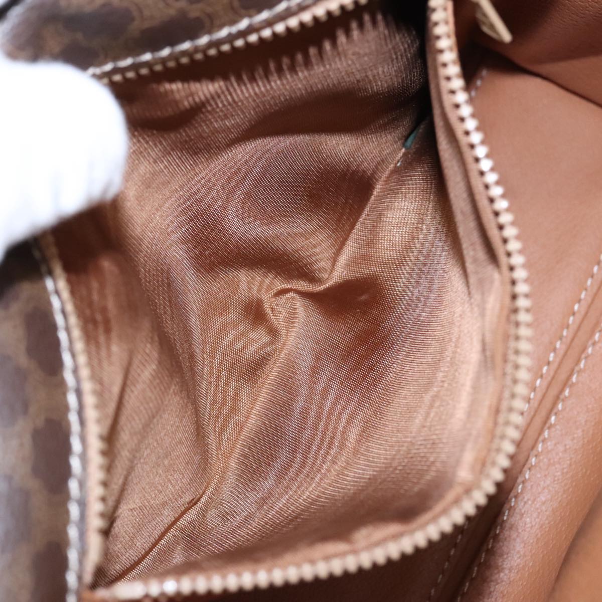 CELINE Macadam Canvas Shoulder Bag PVC Leather Brown Gold Auth 104026