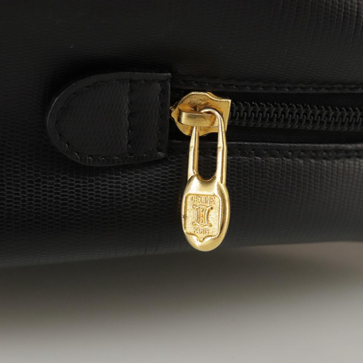 CELINE Hand Bag Leather Black Gold Auth 104068