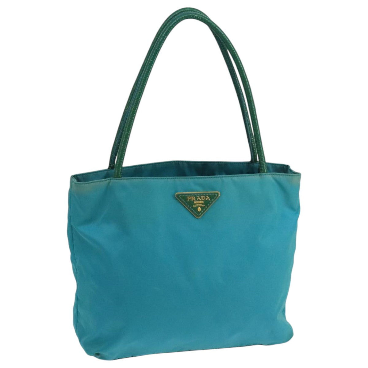 PRADA Tote Bag Nylon Turquoise Blue Gold Auth 104088