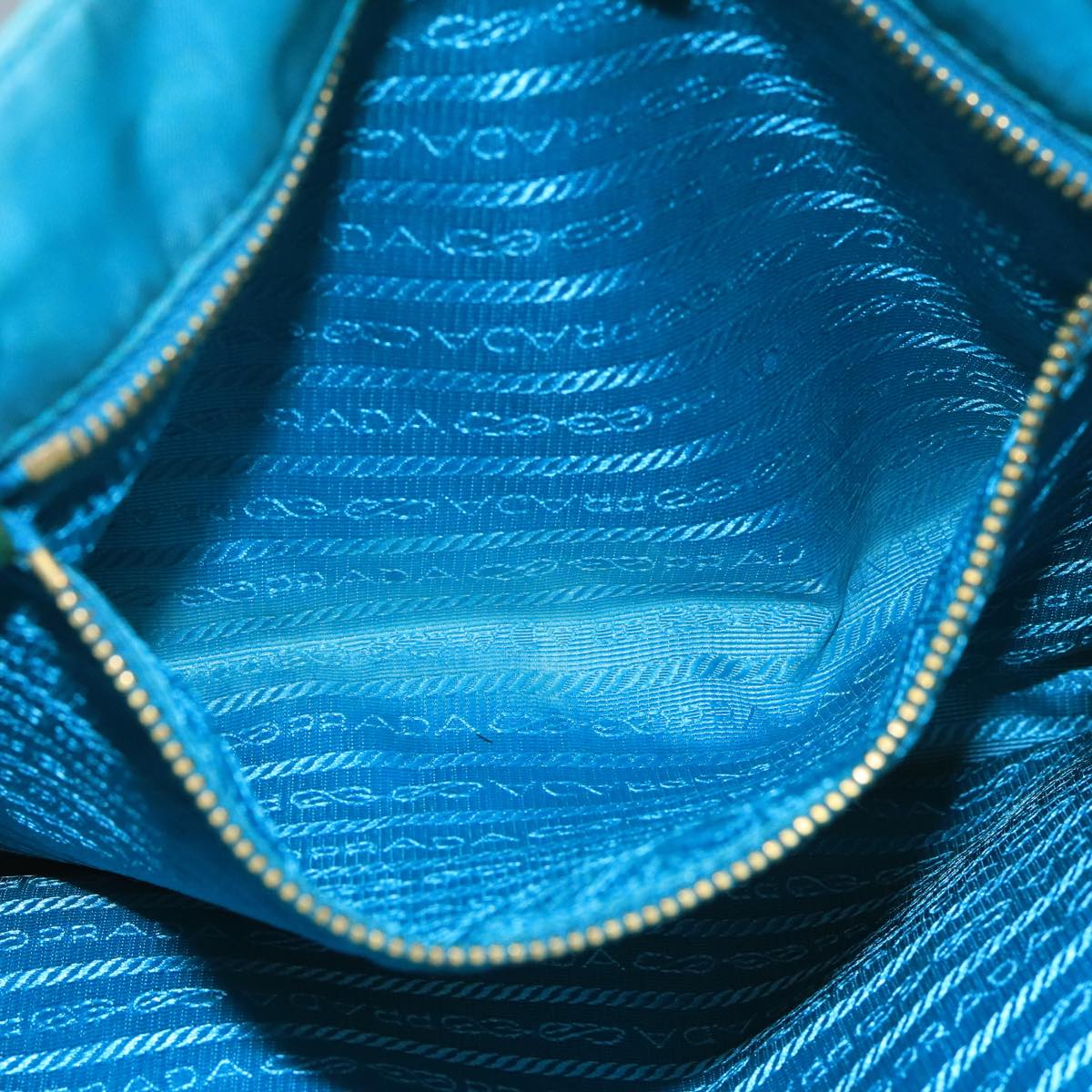 PRADA Tote Bag Nylon Turquoise Blue Gold Auth 104088
