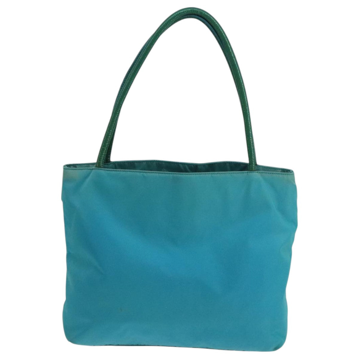 PRADA Tote Bag Nylon Turquoise Blue Gold Auth 104088