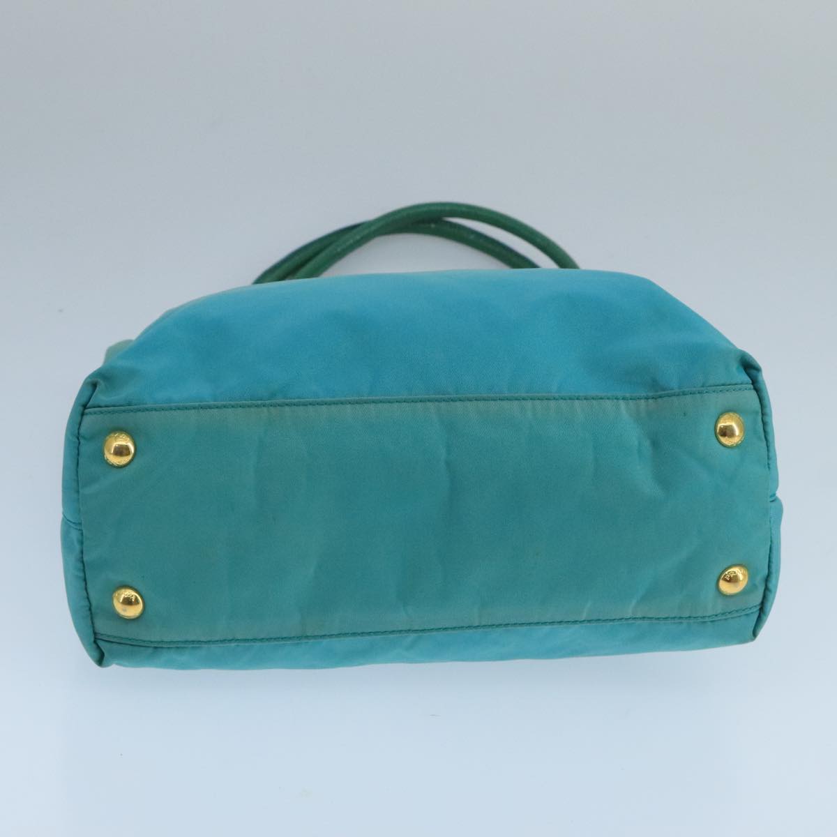 PRADA Tote Bag Nylon Turquoise Blue Gold Auth 104088