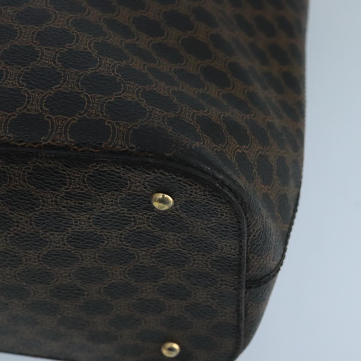 CELINE Macadam Canvas Hand Bag PVC Leather Black Gold Auth 104108