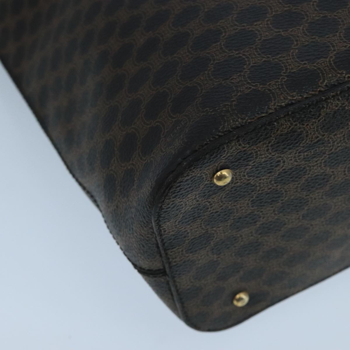 CELINE Macadam Canvas Hand Bag PVC Leather Black Gold Auth 104108