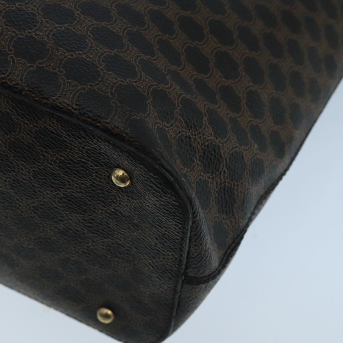 CELINE Macadam Canvas Hand Bag PVC Leather Black Gold Auth 104108