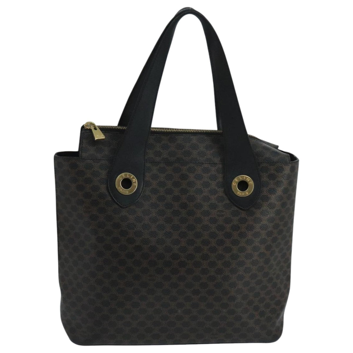 CELINE Macadam Canvas Hand Bag PVC Leather Black Gold Auth 104108