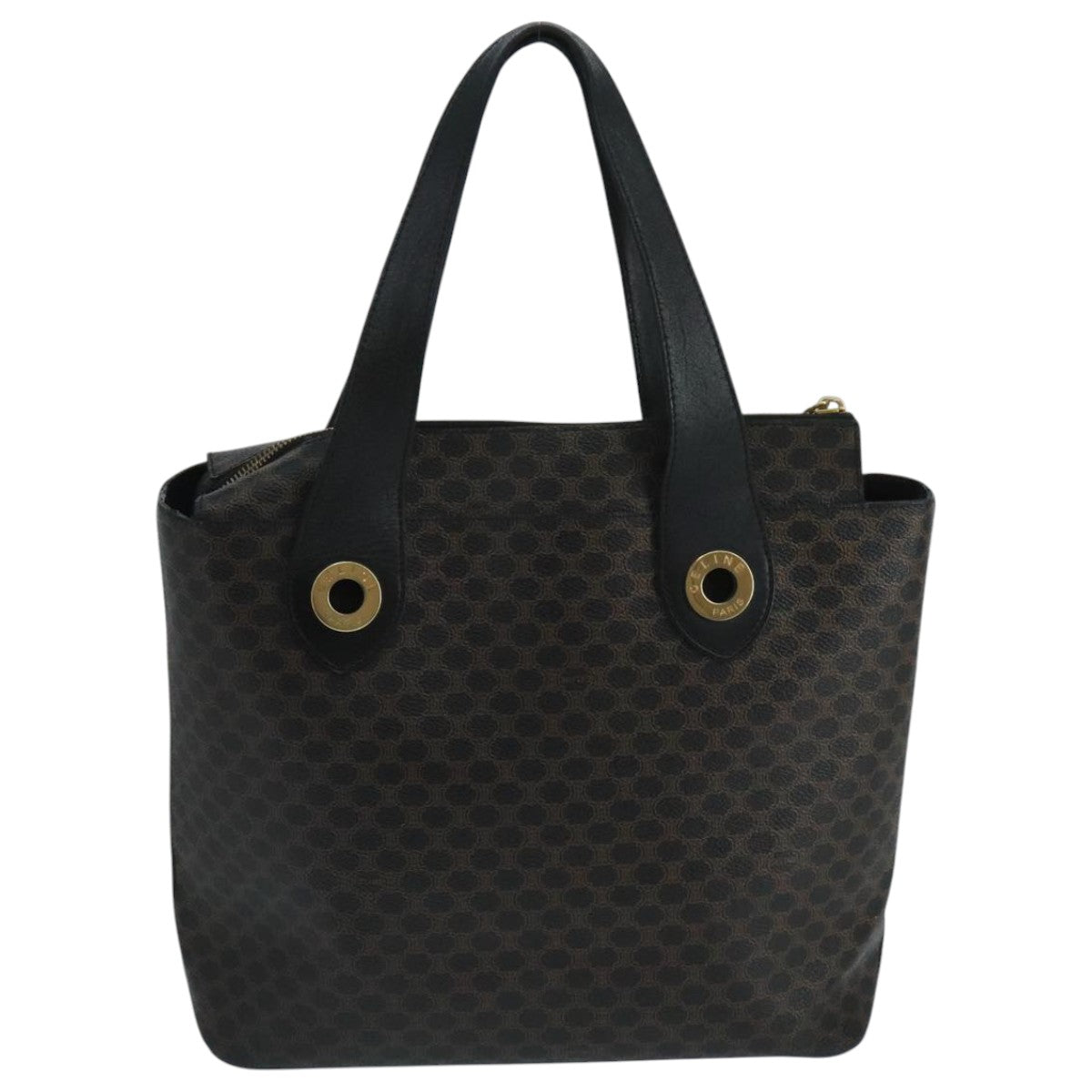 CELINE Macadam Canvas Hand Bag PVC Leather Black Gold Auth 104108