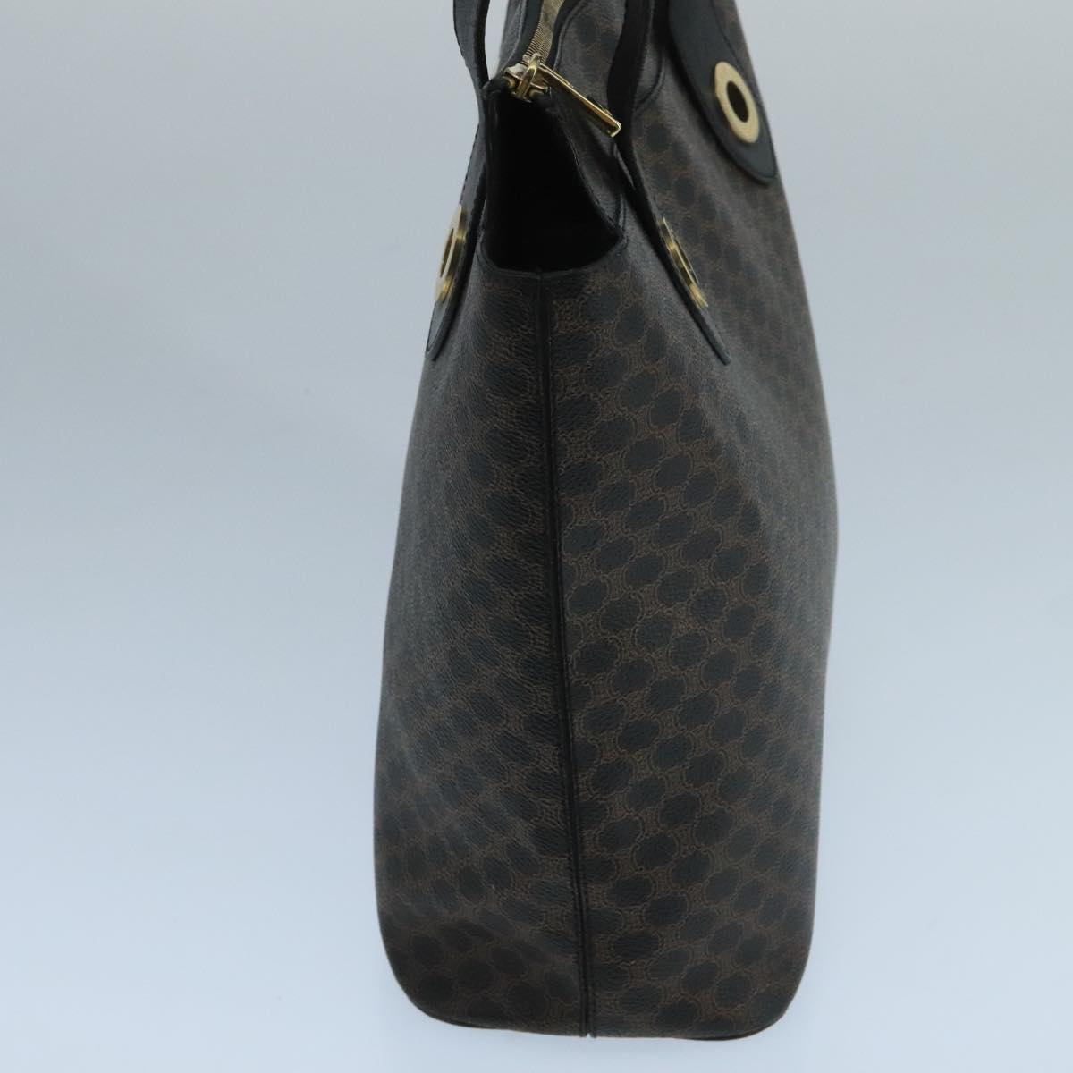 CELINE Macadam Canvas Hand Bag PVC Leather Black Gold Auth 104108