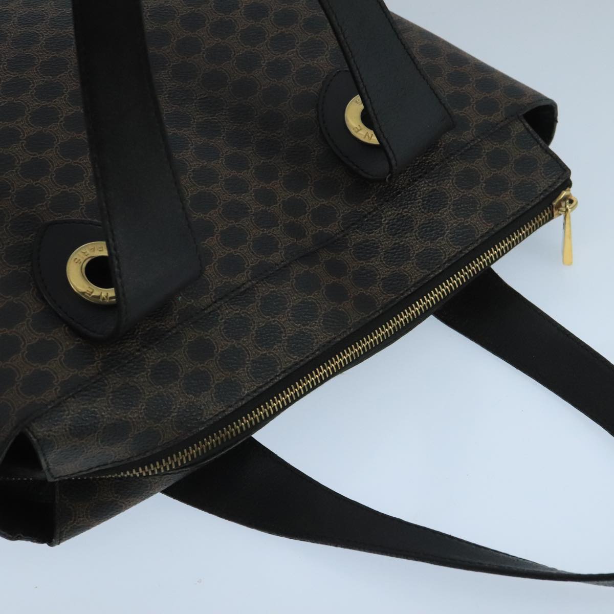 CELINE Macadam Canvas Hand Bag PVC Leather Black Gold Auth 104108