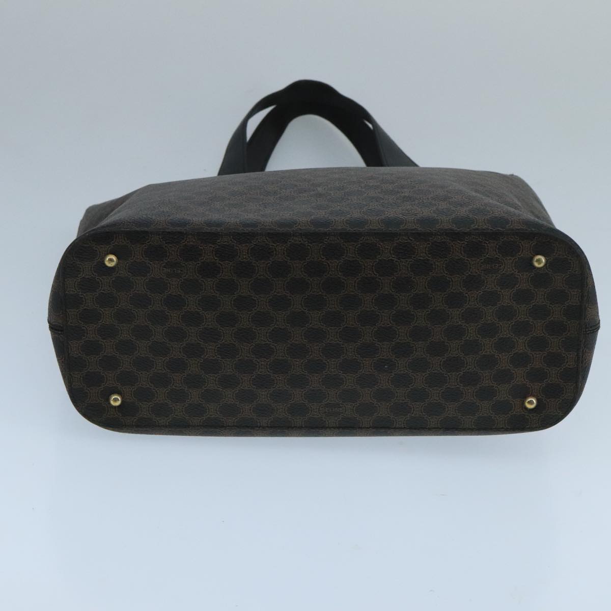 CELINE Macadam Canvas Hand Bag PVC Leather Black Gold Auth 104108