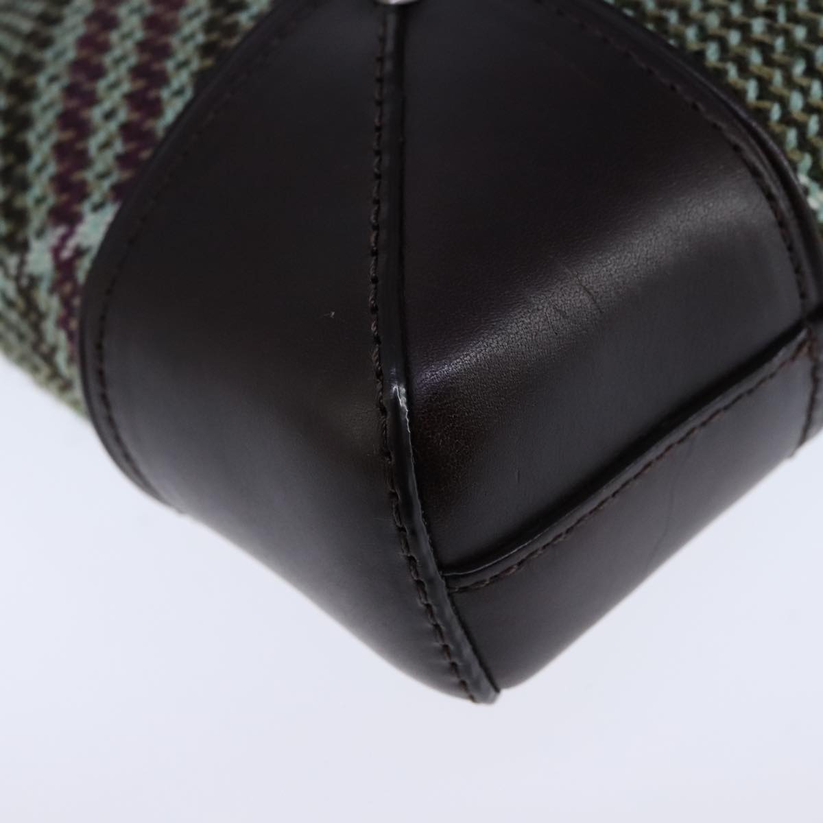 BURBERRY Nova Check Shoulder Bag Wool Green Brown Gold Auth 104129