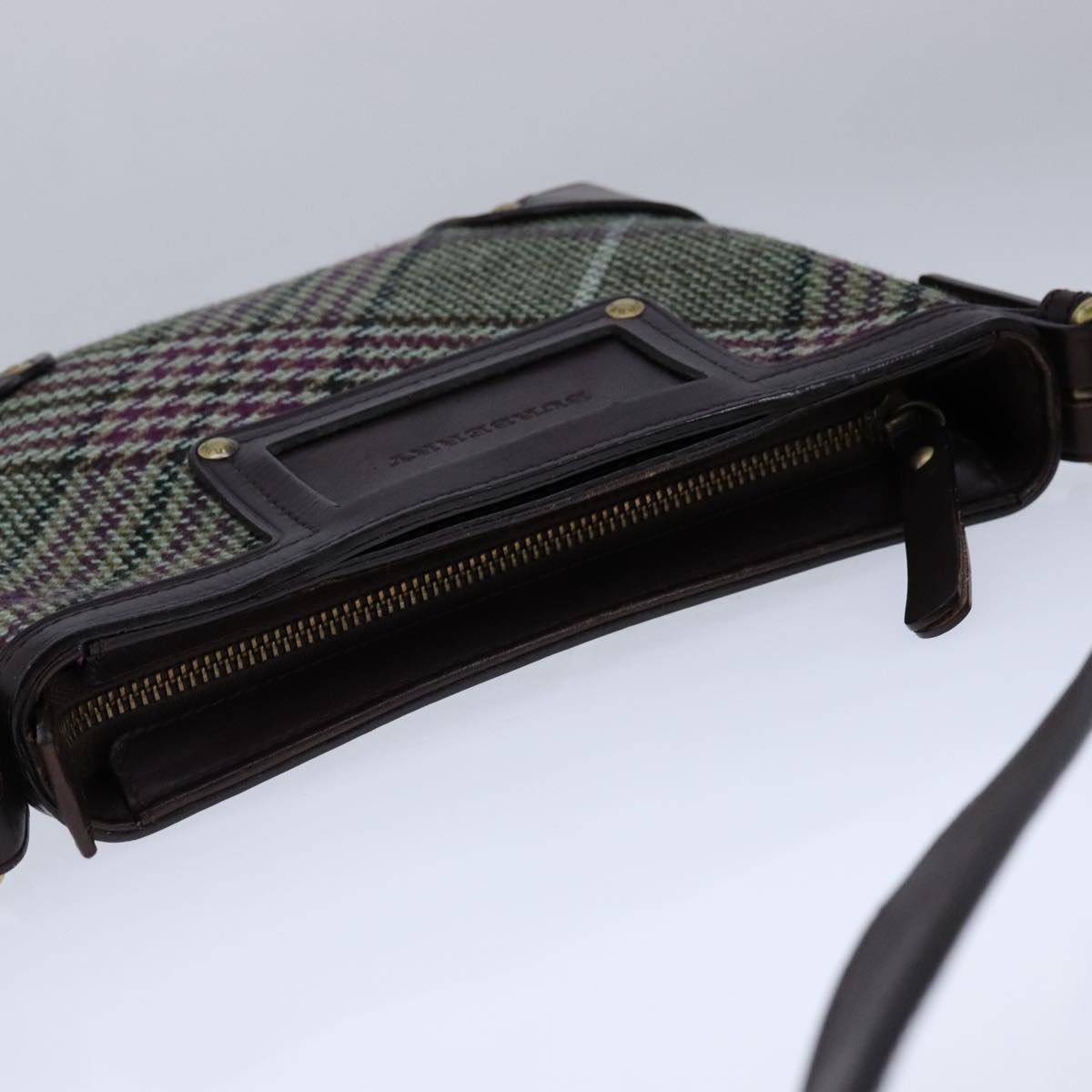 BURBERRY Nova Check Shoulder Bag Wool Green Brown Gold Auth 104129