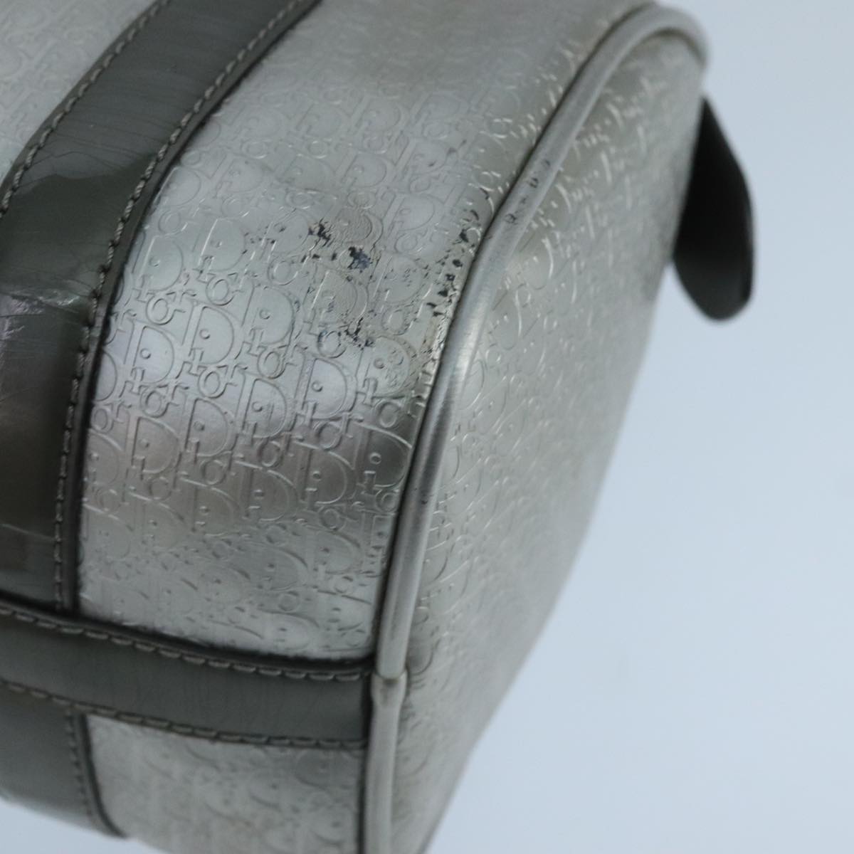 Christian Dior Trotter Canvas Hand Bag Silver Auth 104146