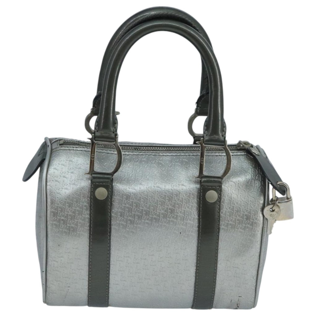 Christian Dior Trotter Canvas Hand Bag Silver Auth 104146