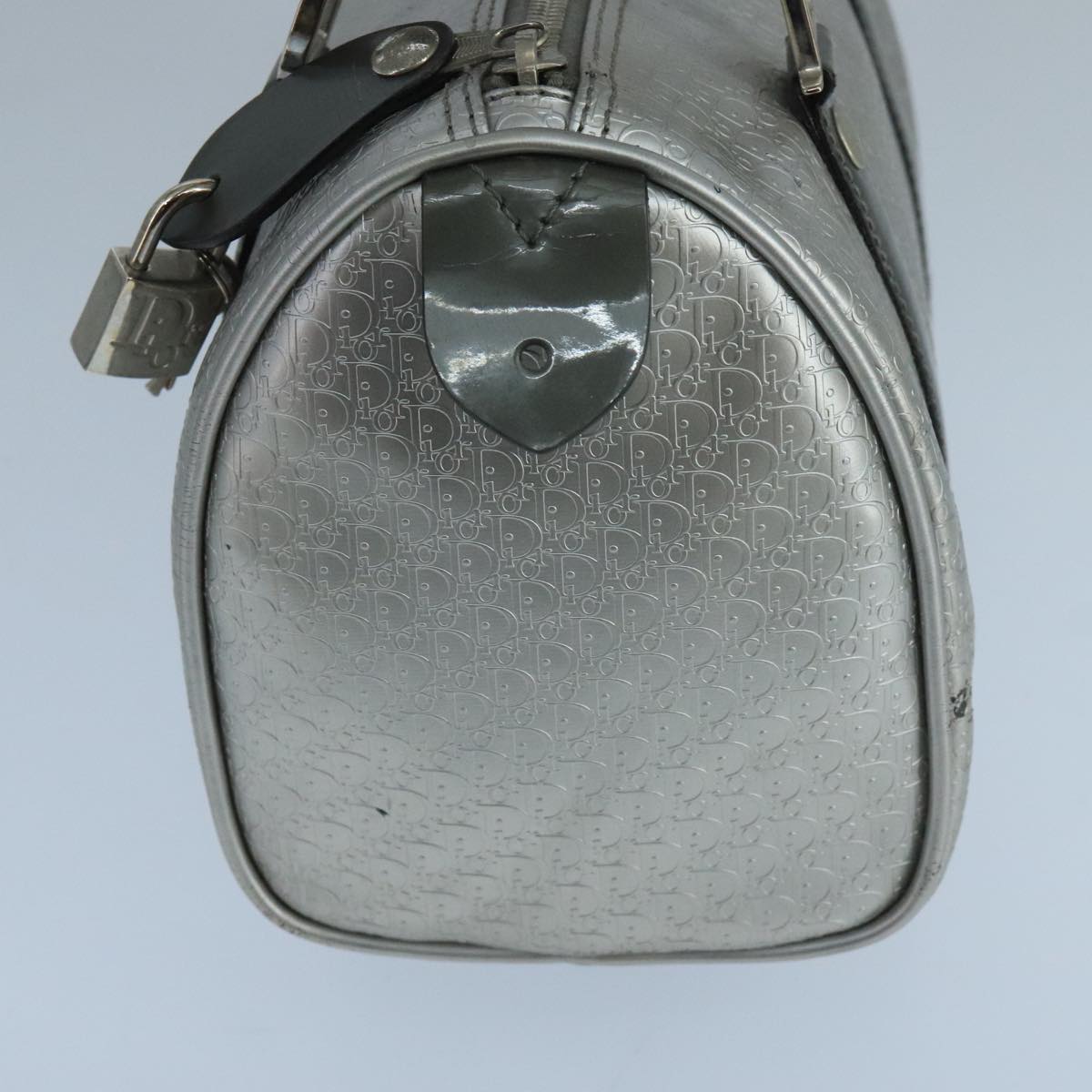 Christian Dior Trotter Canvas Hand Bag Silver Auth 104146