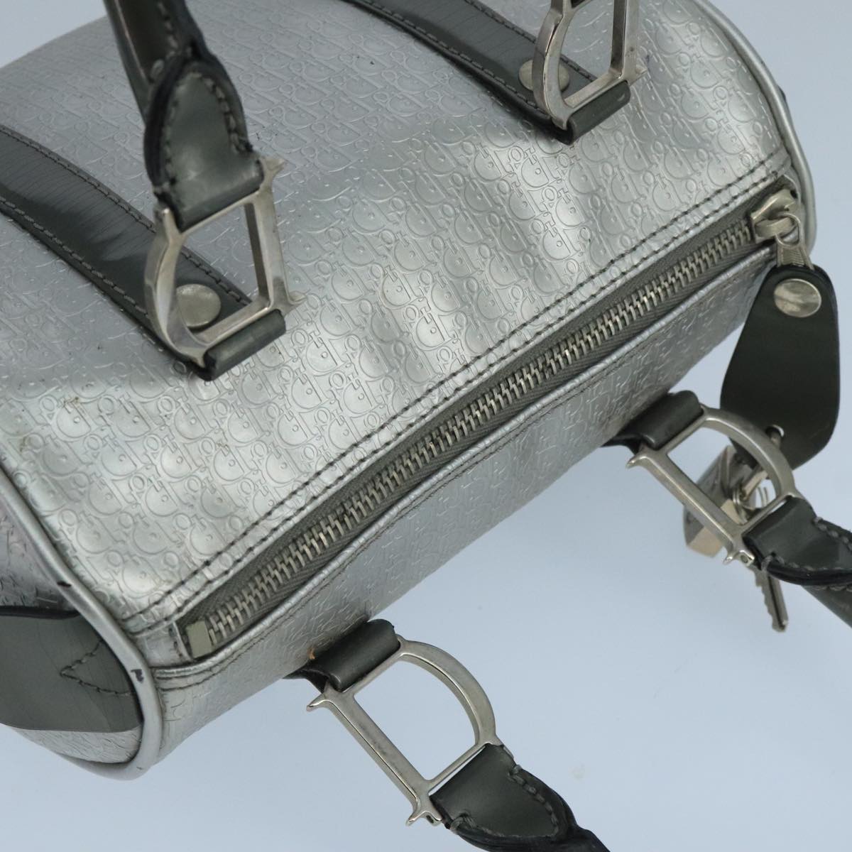 Christian Dior Trotter Canvas Hand Bag Silver Auth 104146