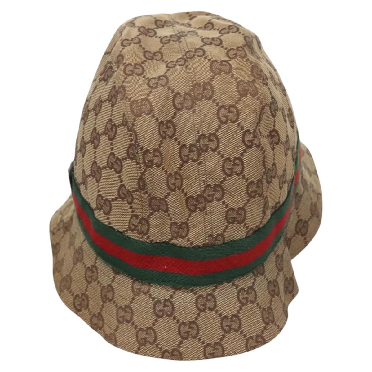 GUCCI GG Canvas Bucket Hat Web Sherry Line L Beige Green Red Auth 104161