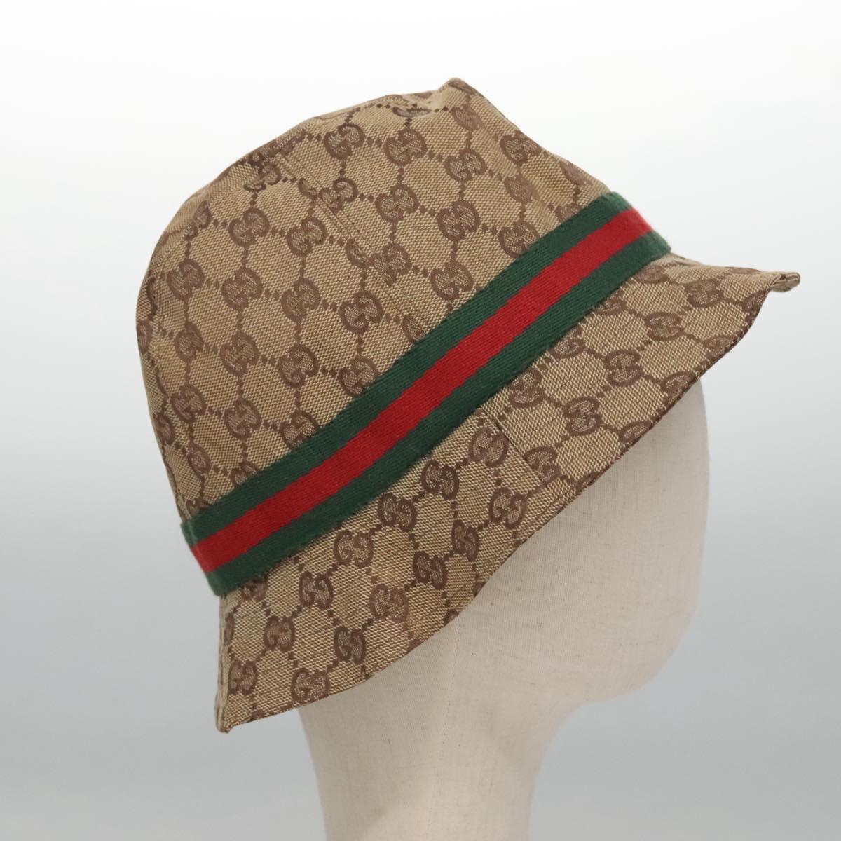 GUCCI GG Canvas Bucket Hat Web Sherry Line L Beige Green Red Auth 104161