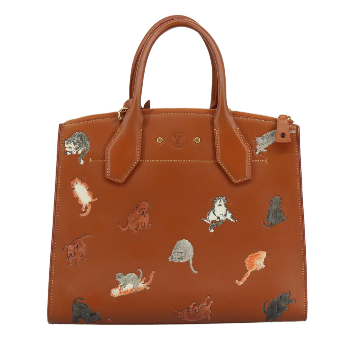 LOUIS VUITTON Catgram City Steamer MM Bag Leather 2way Brown M52969 Auth 104191SM