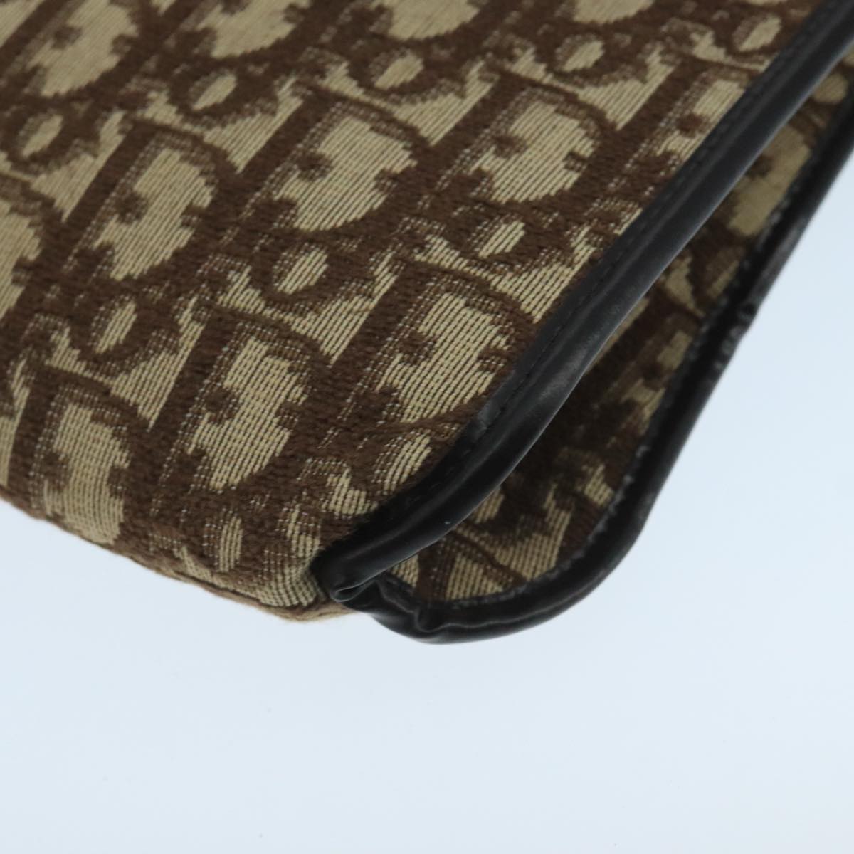 Christian Dior Trotter Canvas Shoulder Bag Beige Gold Auth 104205