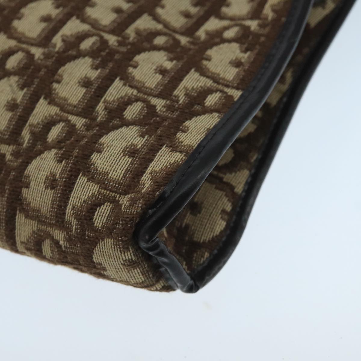 Christian Dior Trotter Canvas Shoulder Bag Beige Gold Auth 104205