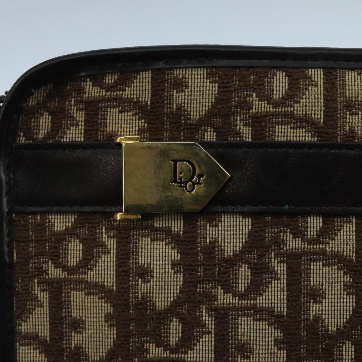 Christian Dior Trotter Canvas Shoulder Bag Beige Gold Auth 104205