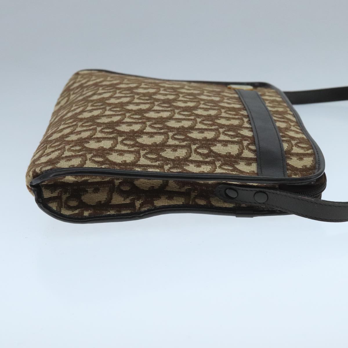 Christian Dior Trotter Canvas Shoulder Bag Beige Gold Auth 104205