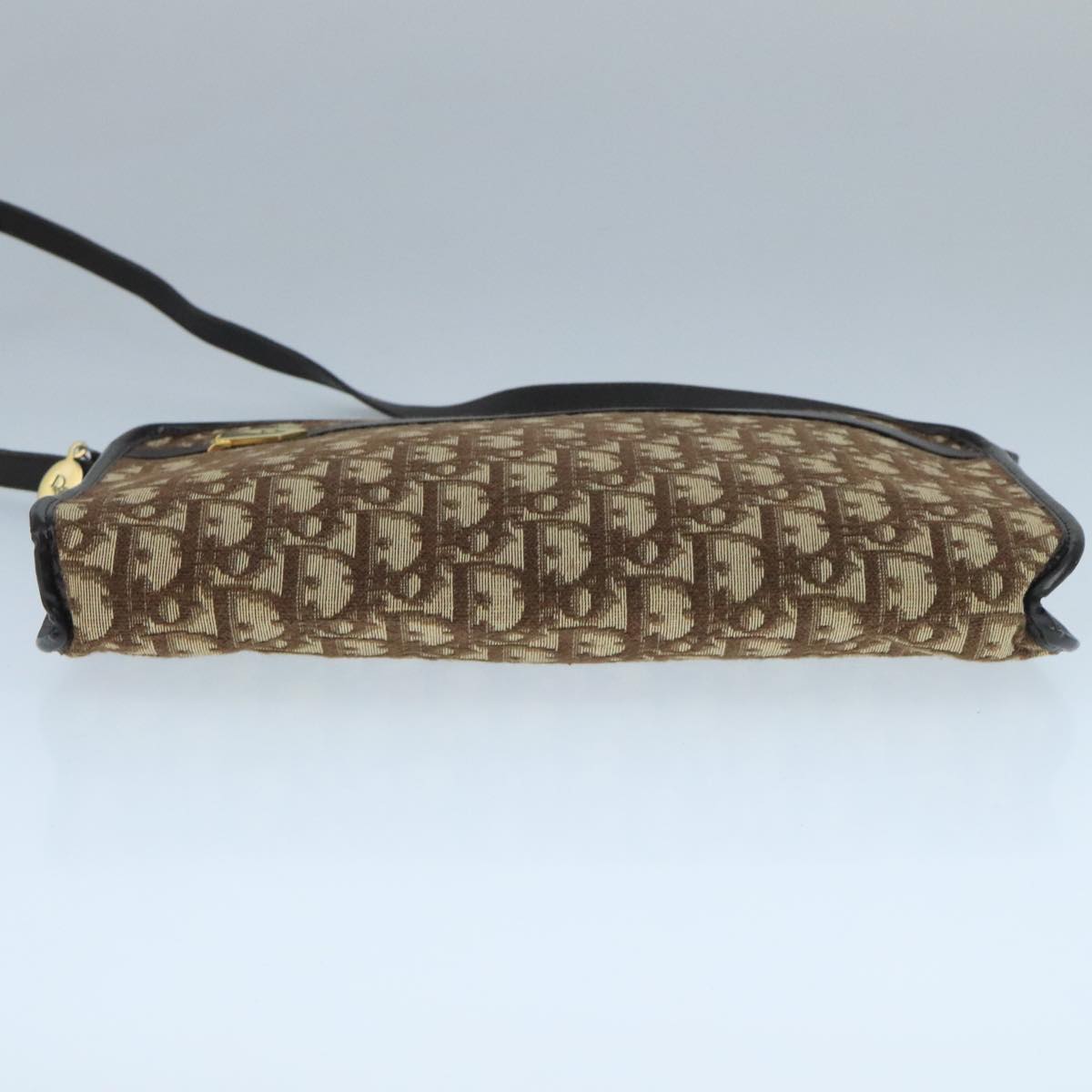 Christian Dior Trotter Canvas Shoulder Bag Beige Gold Auth 104205