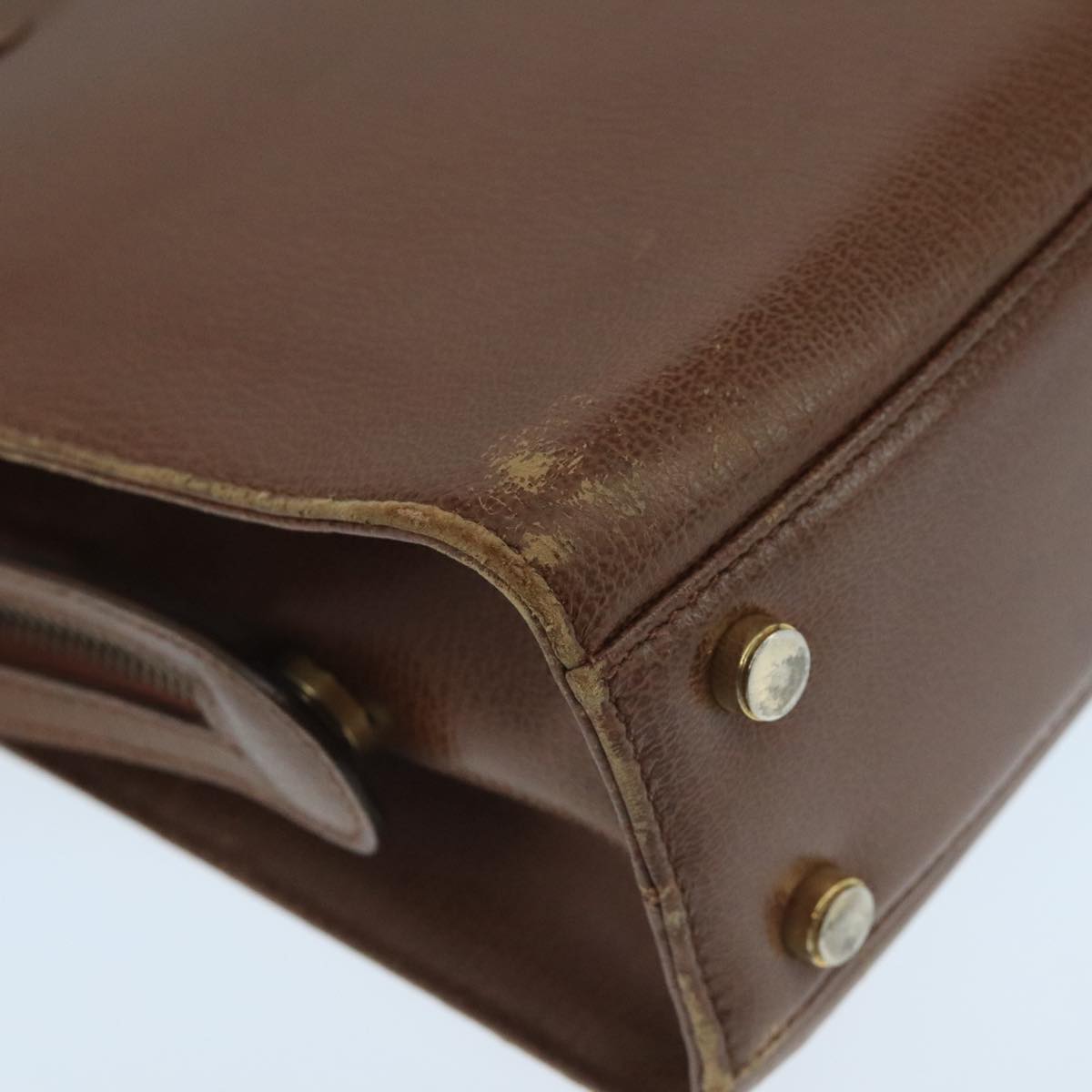 Salvatore Ferragamo Hand Bag Leather Brown Gold Auth 104228
