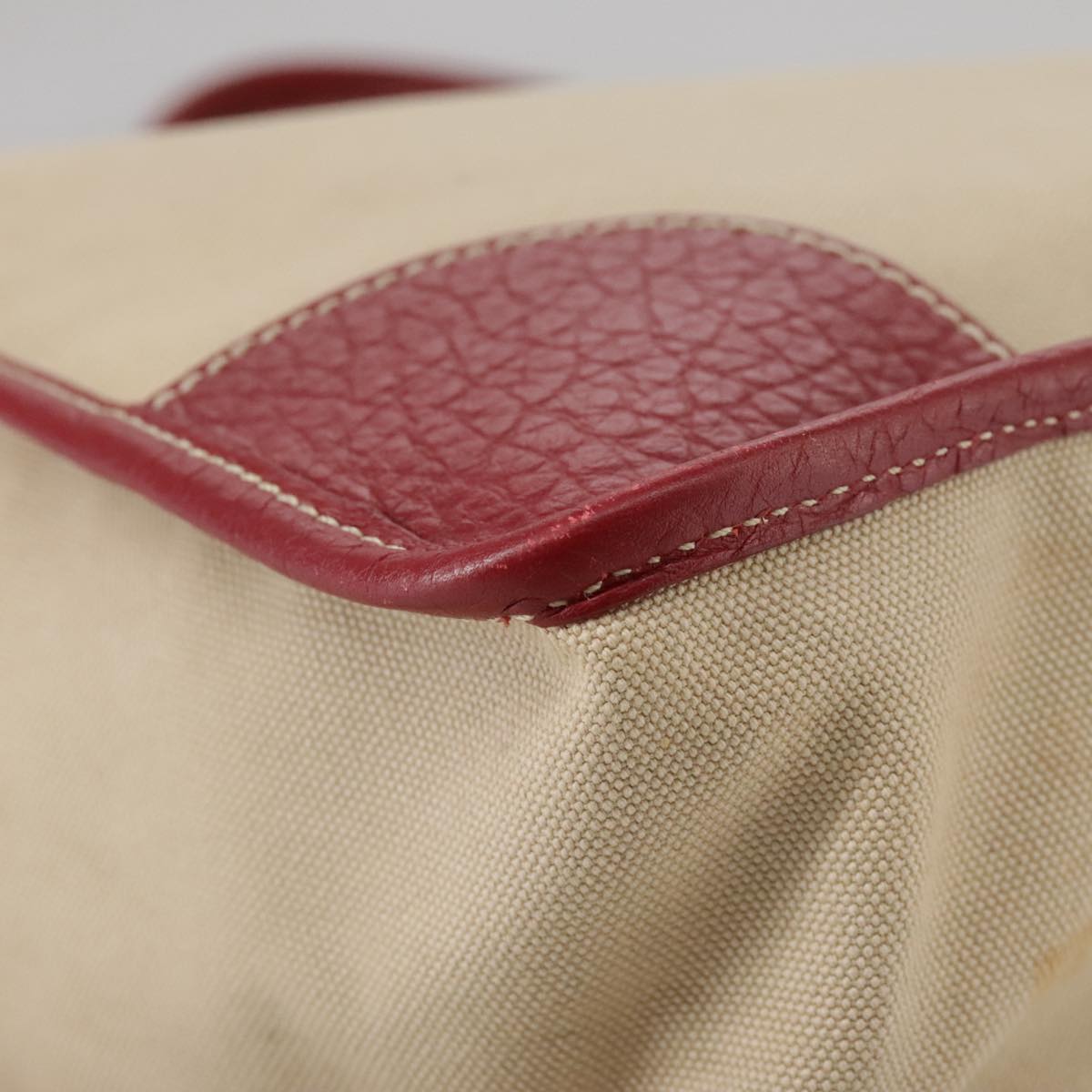 PRADA Chain Tote Bag Canvas Beige Gold Auth 104231