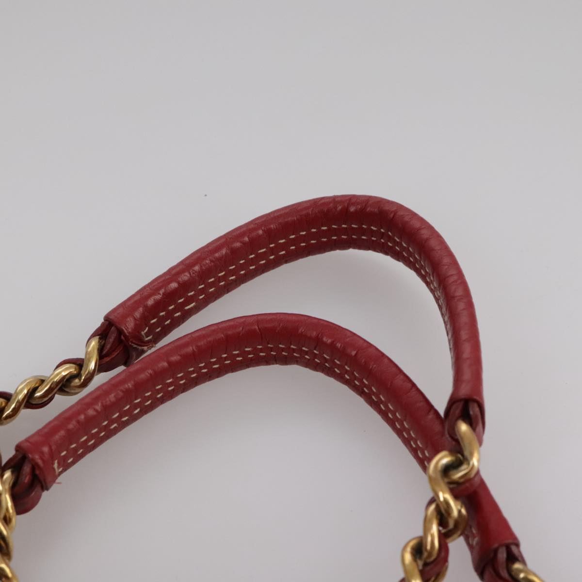 PRADA Chain Tote Bag Canvas Beige Gold Auth 104231