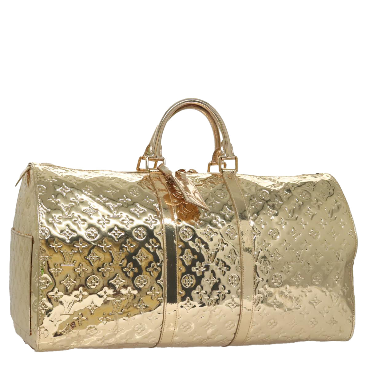 LOUIS VUITTON Monogram Miroir Keepall 55 Boston Bag Gold LV Auth 104239S