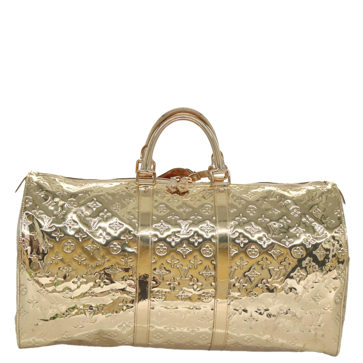 LOUIS VUITTON Monogram Miroir Keepall 55 Boston Bag Gold LV Auth 104239S