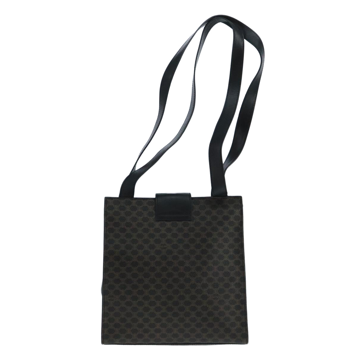 CELINE Macadam Canvas Shoulder Bag PVC Leather Black Gold Auth 104249