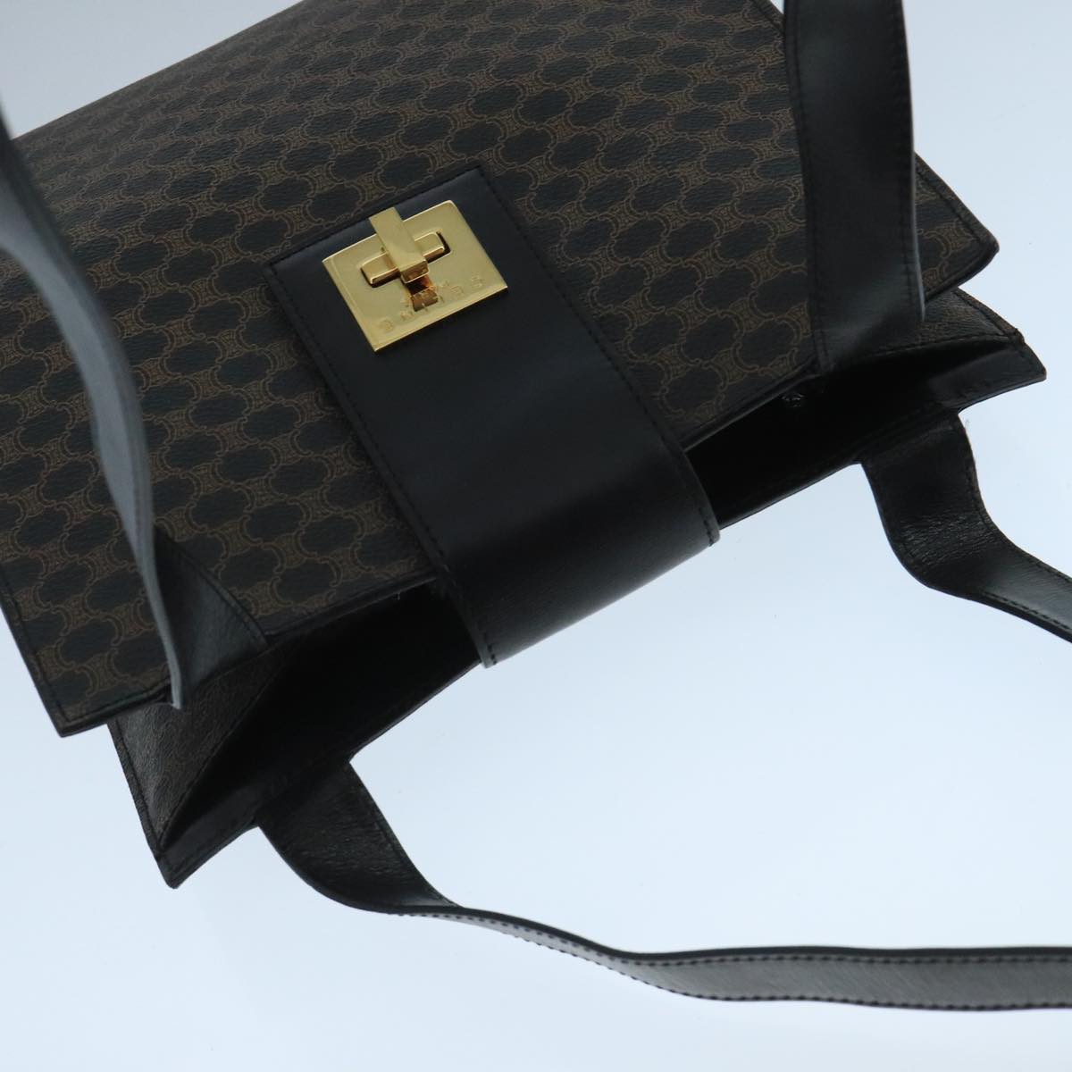 CELINE Macadam Canvas Shoulder Bag PVC Leather Black Gold Auth 104249