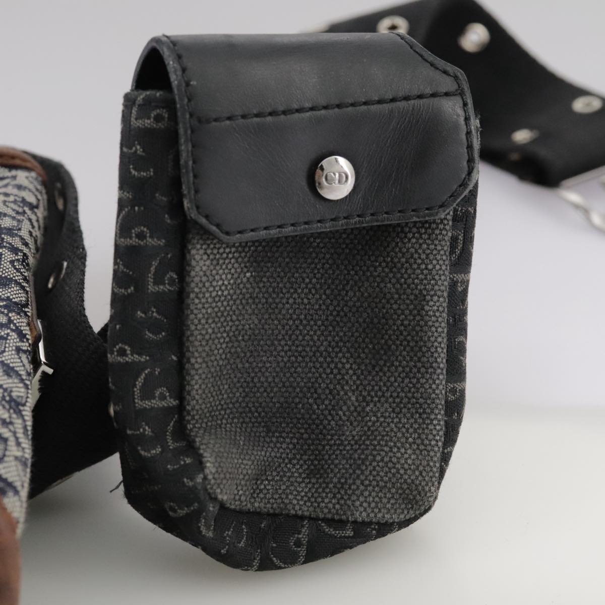 Christian Dior Trotter Canvas Waist bag Navy Silver Auth 104311