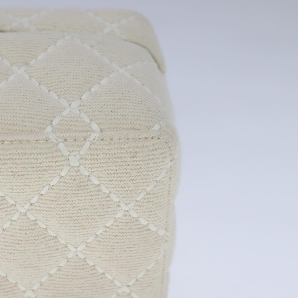 CHANEL Vanity Chain Wild Stitch Pouch Cotton White CC Auth 104339AV