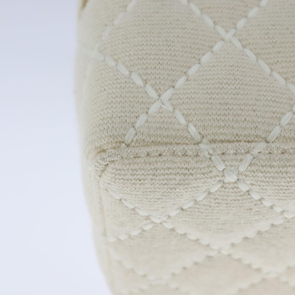 CHANEL Vanity Chain Wild Stitch Pouch Cotton White CC Auth 104339AV