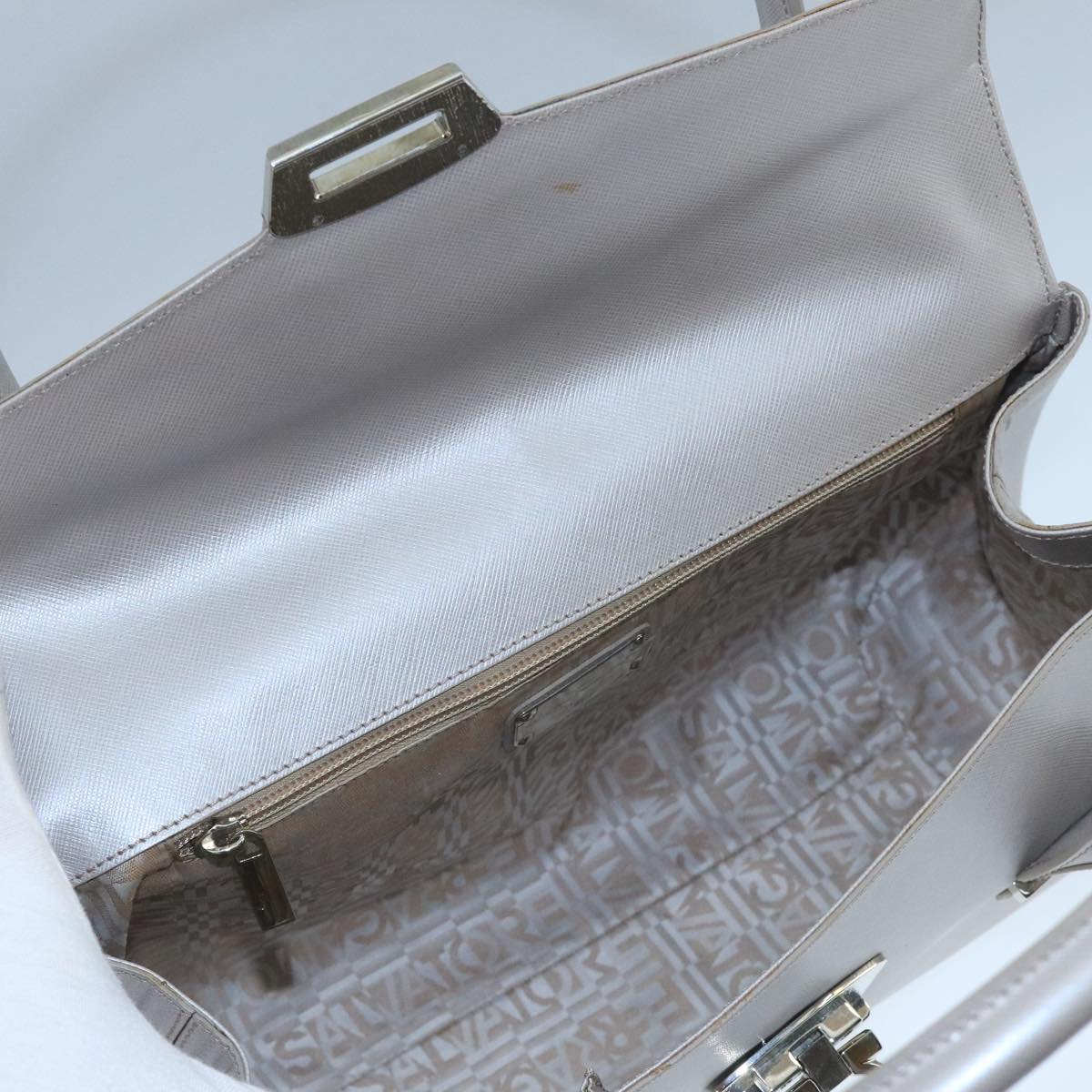 Salvatore Ferragamo Gancini Hand Bag Leather Silver Auth 104358
