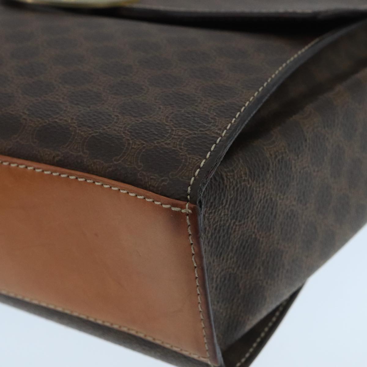 CELINE Macadam Canvas Shoulder Bag PVC Leather Brown Gold Auth 104384