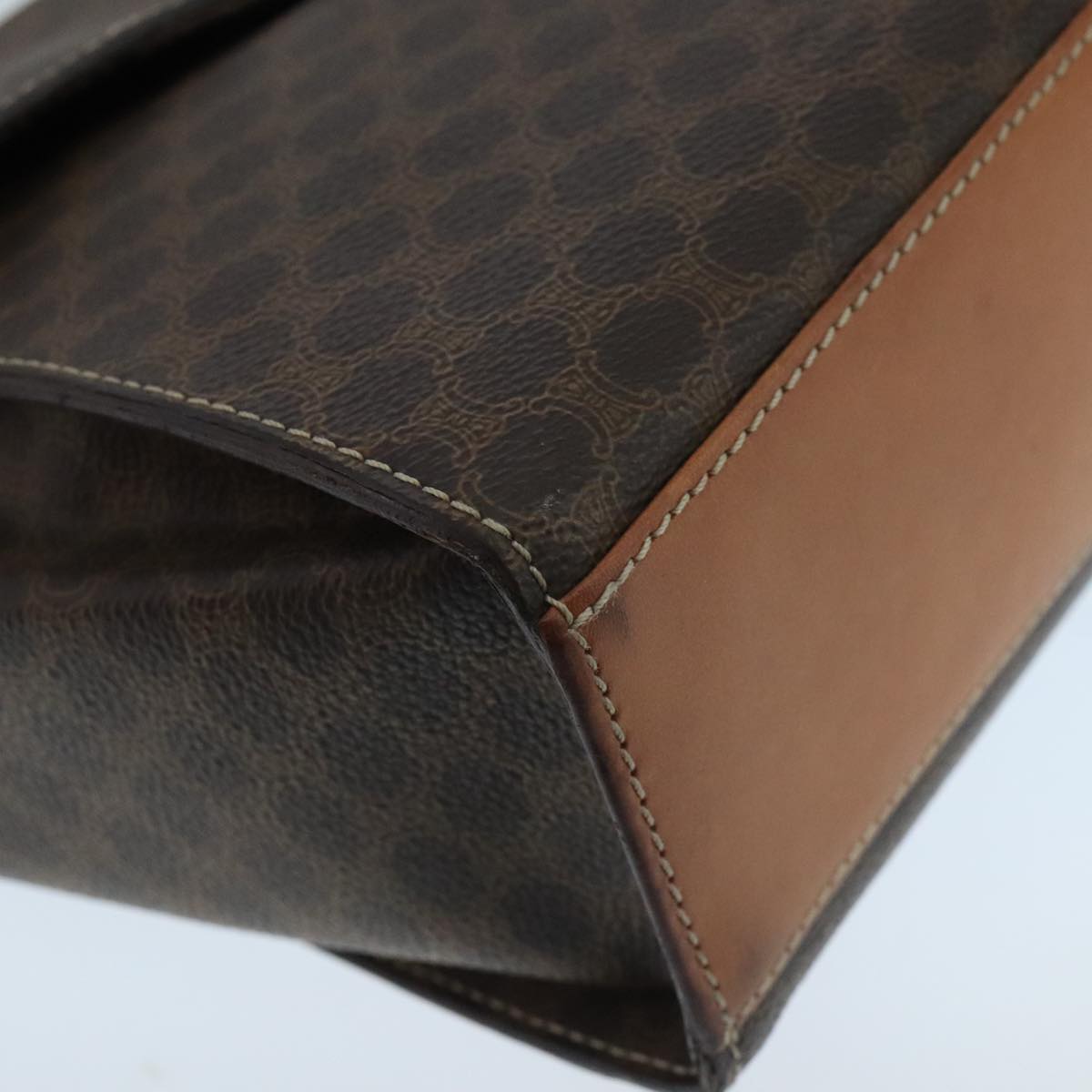 CELINE Macadam Canvas Shoulder Bag PVC Leather Brown Gold Auth 104384