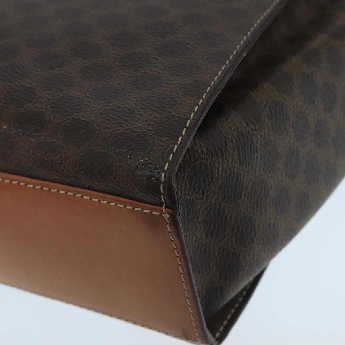 CELINE Macadam Canvas Shoulder Bag PVC Leather Brown Gold Auth 104384