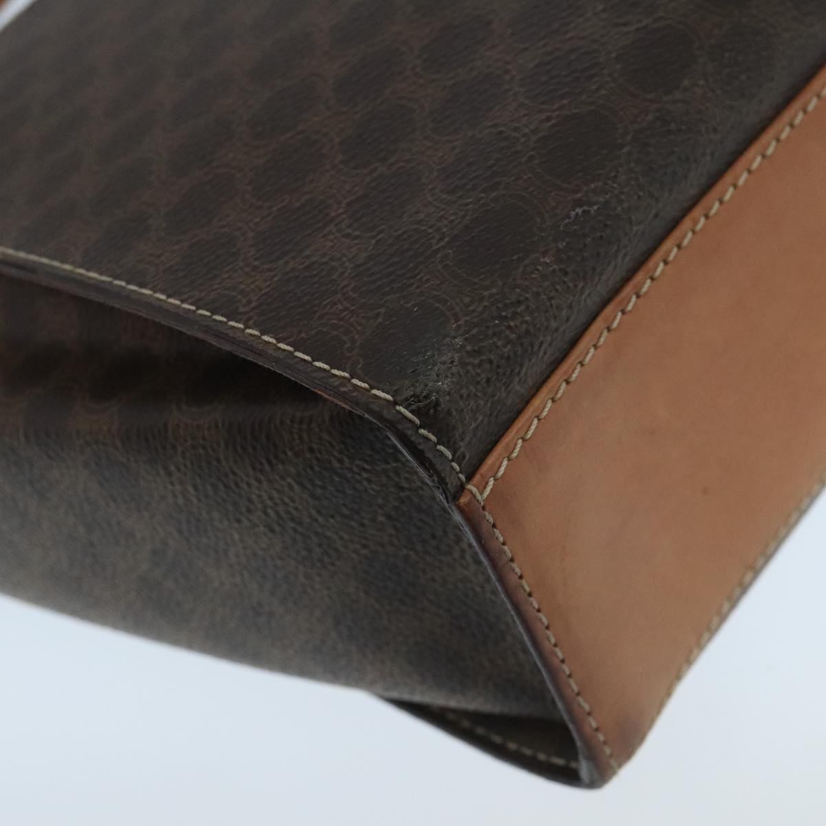 CELINE Macadam Canvas Shoulder Bag PVC Leather Brown Gold Auth 104384