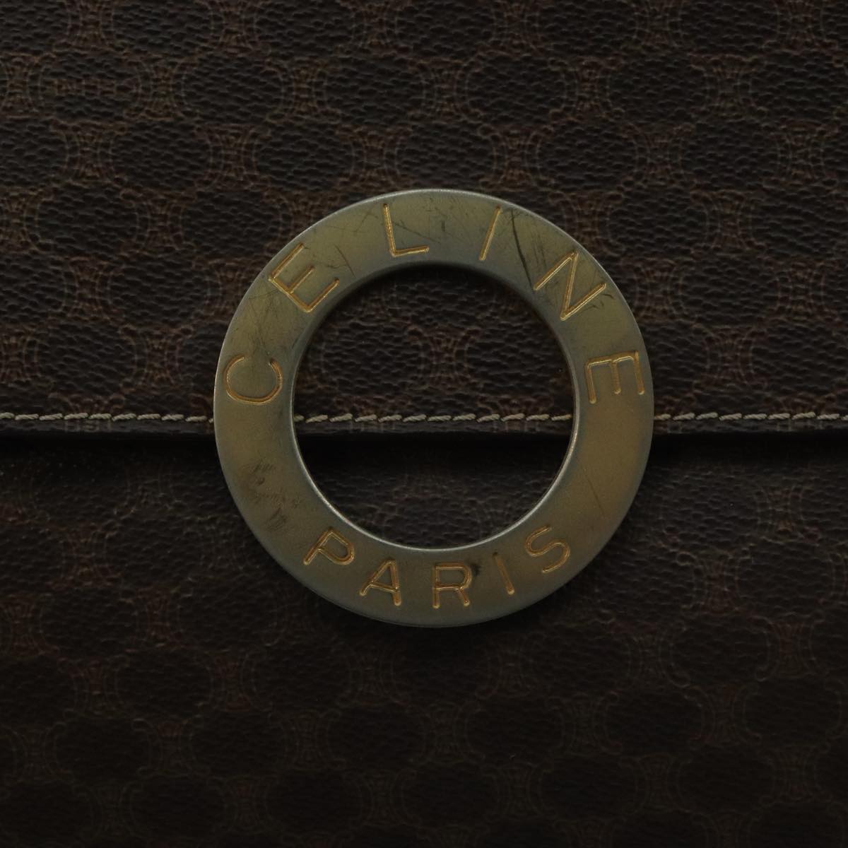 CELINE Macadam Canvas Shoulder Bag PVC Leather Brown Gold Auth 104384