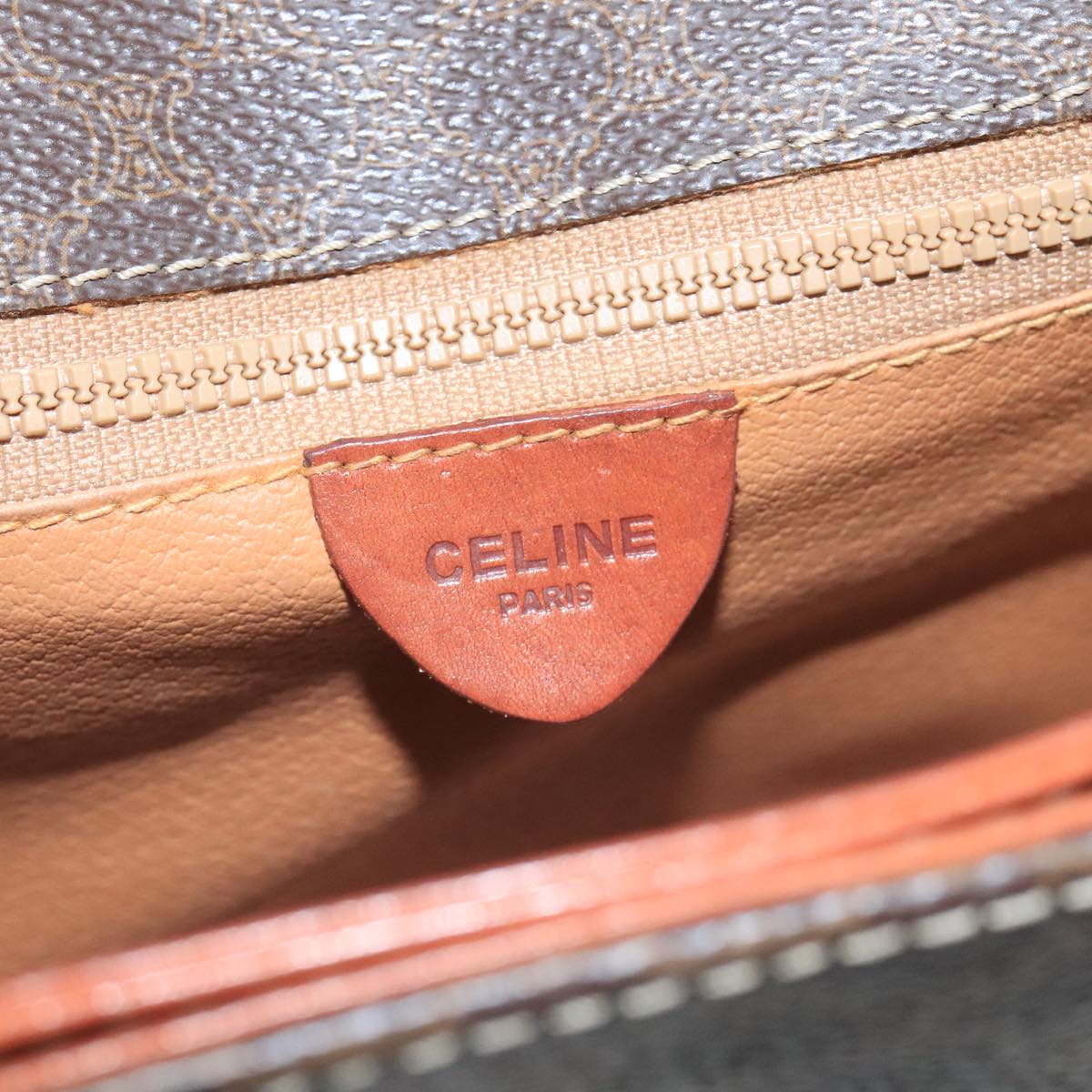 CELINE Macadam Canvas Shoulder Bag PVC Leather Brown Gold Auth 104384