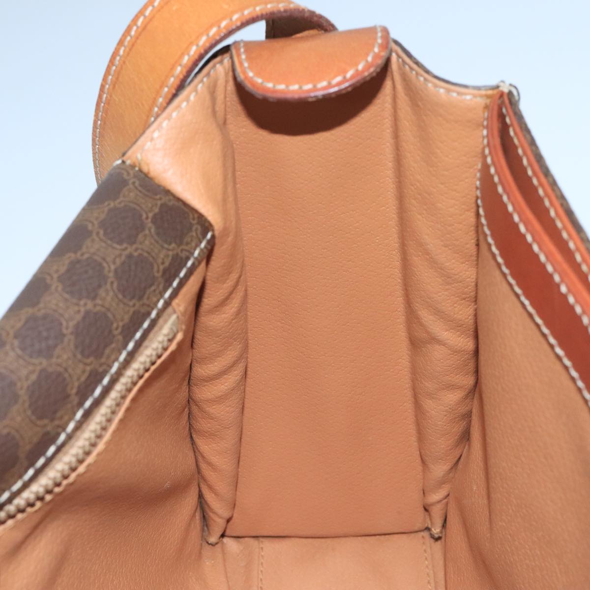 CELINE Macadam Canvas Shoulder Bag PVC Leather Brown Gold Auth 104384