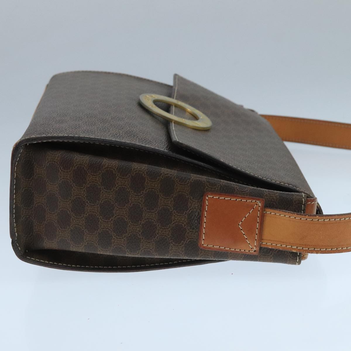 CELINE Macadam Canvas Shoulder Bag PVC Leather Brown Gold Auth 104384