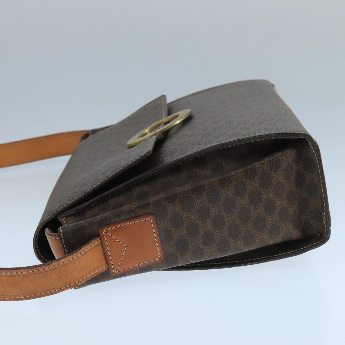 CELINE Macadam Canvas Shoulder Bag PVC Leather Brown Gold Auth 104384