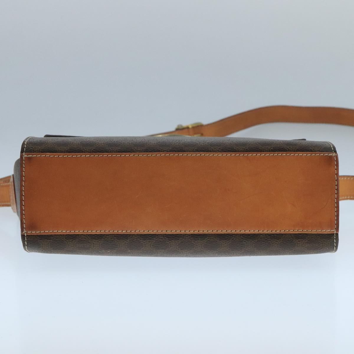 CELINE Macadam Canvas Shoulder Bag PVC Leather Brown Gold Auth 104384