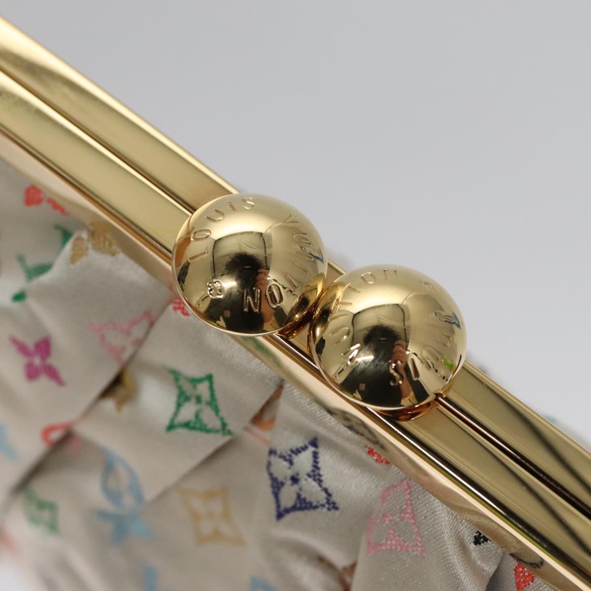LOUIS VUITTON Multicolor Satin Omoniere Pouch White M92060 LV Auth 104388SV